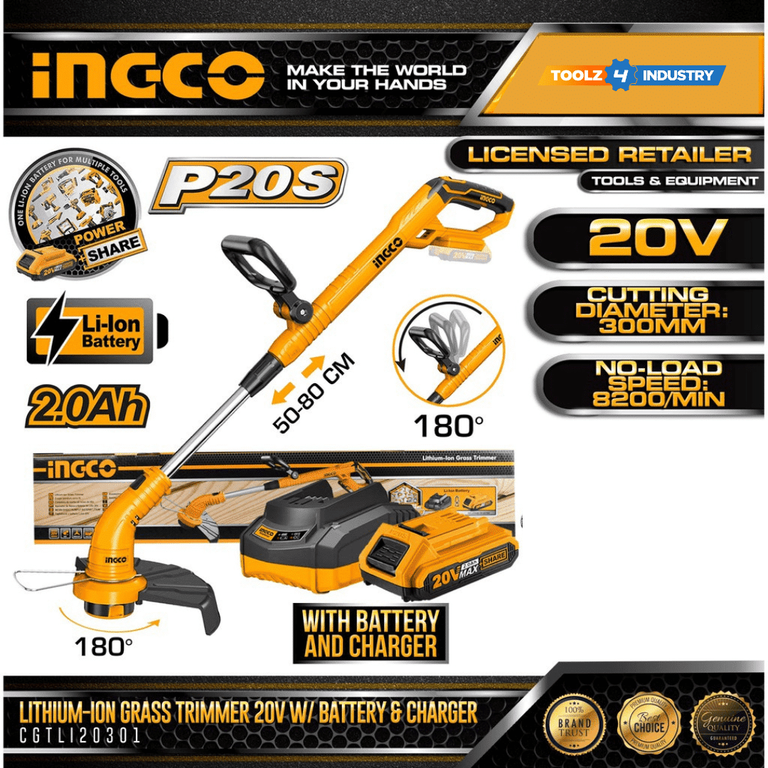 ingco-cordless-grass-trimmer-cgtli20301-47.png INGCO 20V Cordless Grass Trimmer CGTLI20301 with Height Adjustment - Image 1