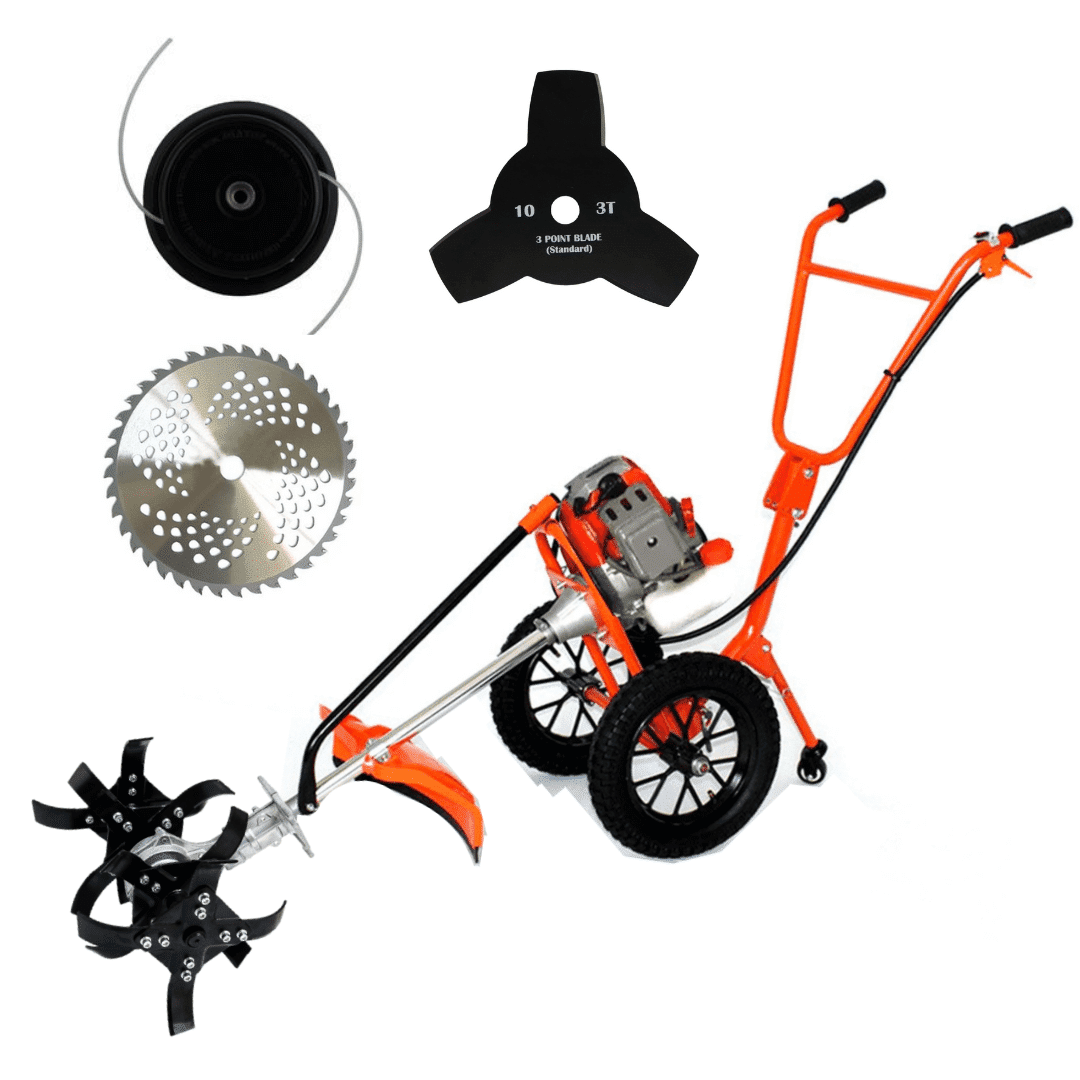 trolley-63cc-mini-brush-cutter.png GreenMax 63CC 3HP Petrol Mini Power Tiller - Image 1