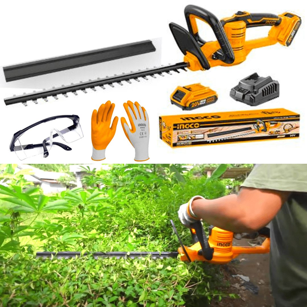 ingco-cordless-hedge-trimmer-57a INGCO 20V 18 Inch Cordless Hedge Trimmer CHTLI20461 with Battery Charger - Image 1