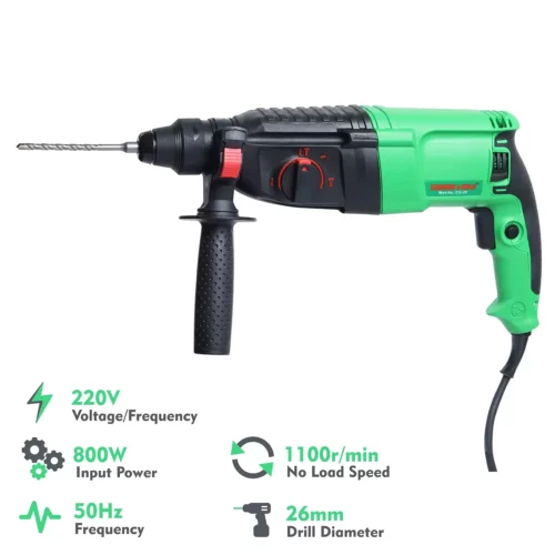 CAMRON CG-26 800W 1100rpm 26mm Gold Hammer Drill with 3 Pcs Drill Bit - Image 2