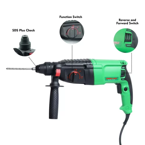CAMRON CG-26 800W 1100rpm 26mm Gold Hammer Drill with 3 Pcs Drill Bit - Image 3
