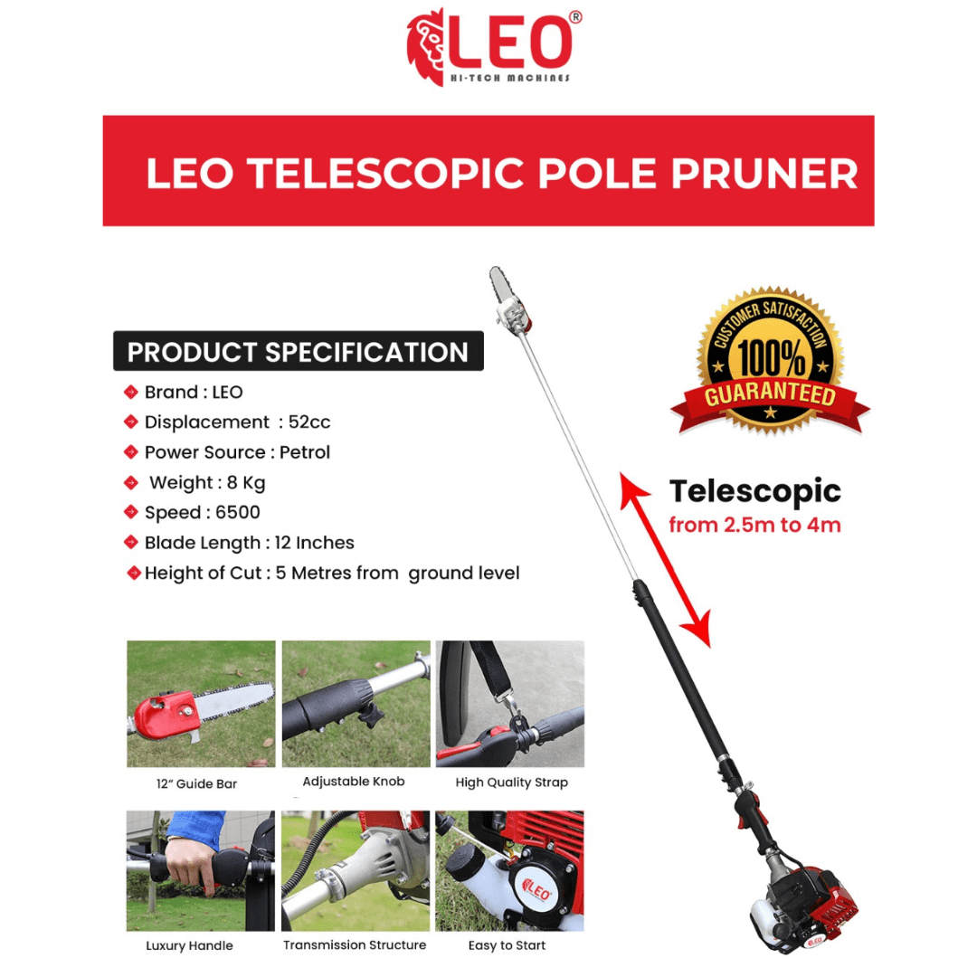 leo-telescopic-pole-pruner-62 LEO 52CC 2 Stroke Petrol 4m Telescopic Pole Pruner TPP-52 - Image 1