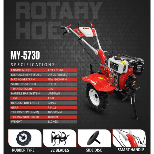 Powerful 7 HP Diesel Power Tiller 247CC with PTO Shaft DPT-7HP - Image 1